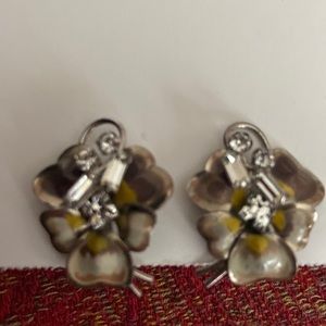 Vintage sterling and enamel pansy clip earrings